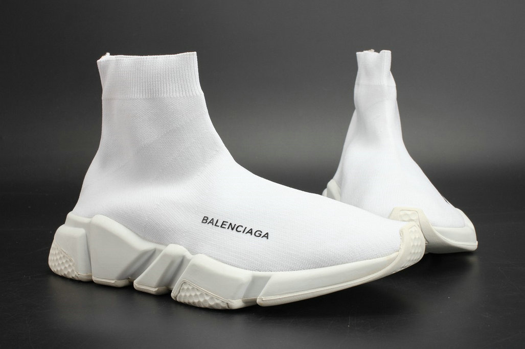 Balenciaga Speed Trainer Stretch Knit High Tops All White Textured Sole Balenciaga For Sale